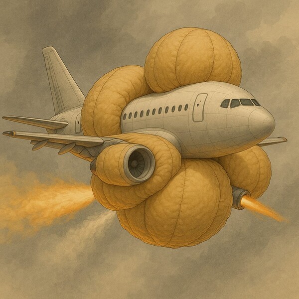 비행기의 몸체에서 에어백이 터져 나오는 모습을 그린 상상도. 제임스 다이슨 어워드 제공